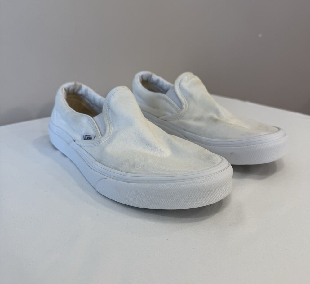 Vans Slip-On White Canvas Shoes Women Size 8.5